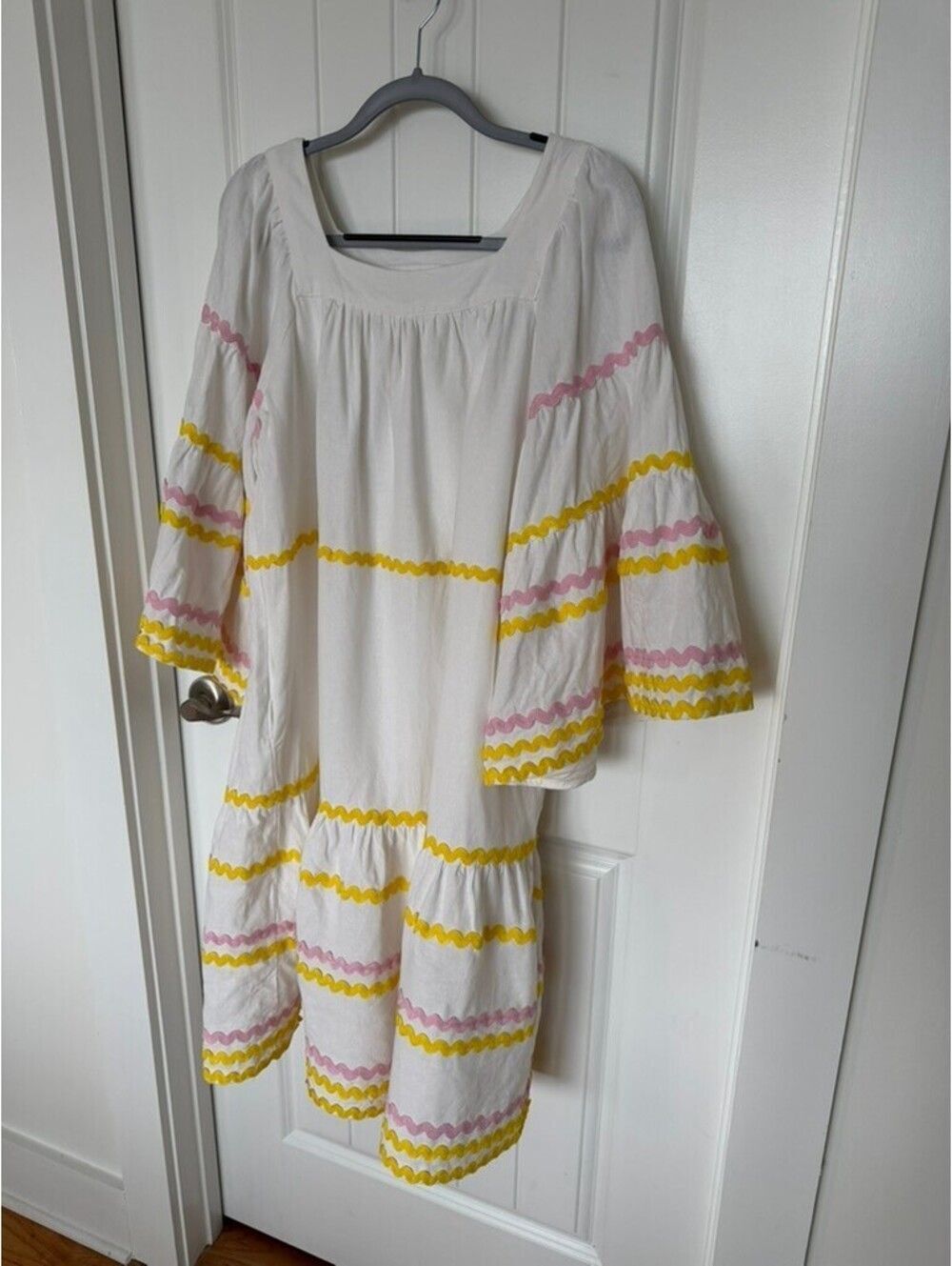 Lisa Marie Fernandez White Dress with Yellow & Pink Bric Brac Trim - Size XS